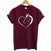 Load image into Gallery viewer, Love Heart Horse Printed T Shirt Women Short Sleeves O-neck Funny Women Tshirt Streetwear Summer Tops 2020 Tee Shirt Femme