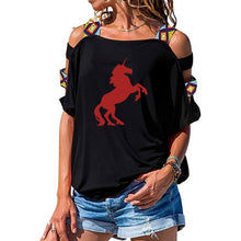 Load image into Gallery viewer, 2019 NEW horse Women tshirt Cotton Casual Funny t shirt Girl Short Sleeve Sexy Hollow Out Shoulder Top Tee
