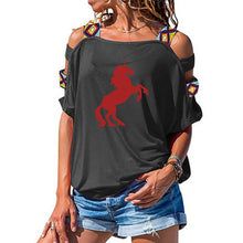 Load image into Gallery viewer, 2019 NEW horse Women tshirt Cotton Casual Funny t shirt Girl Short Sleeve Sexy Hollow Out Shoulder Top Tee