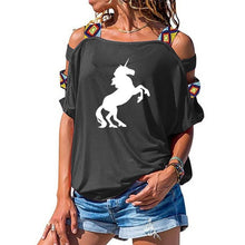Load image into Gallery viewer, 2019 NEW horse Women tshirt Cotton Casual Funny t shirt Girl Short Sleeve Sexy Hollow Out Shoulder Top Tee