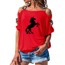 Load image into Gallery viewer, 2019 NEW horse Women tshirt Cotton Casual Funny t shirt Girl Short Sleeve Sexy Hollow Out Shoulder Top Tee