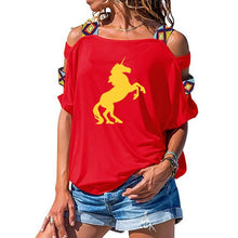 Load image into Gallery viewer, 2019 NEW horse Women tshirt Cotton Casual Funny t shirt Girl Short Sleeve Sexy Hollow Out Shoulder Top Tee