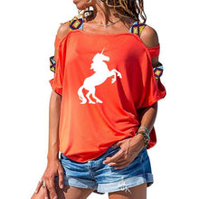 Load image into Gallery viewer, 2019 NEW horse Women tshirt Cotton Casual Funny t shirt Girl Short Sleeve Sexy Hollow Out Shoulder Top Tee