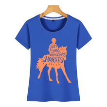 Load image into Gallery viewer, Tops T Shirt Women horse lover riding just a girl who loves horses Comic Inscriptions Custom Female Tshirt