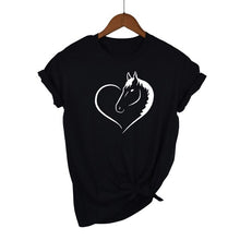Load image into Gallery viewer, Love Heart Horse Printed T Shirt Women Short Sleeves Fashion Streetwear Tee Shirt Female Harauku Clothes Drop Ship
