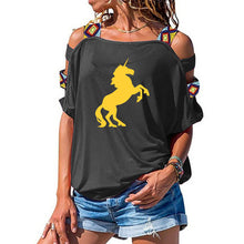 Load image into Gallery viewer, 2019 NEW horse Women tshirt Cotton Casual Funny t shirt Girl Short Sleeve Sexy Hollow Out Shoulder Top Tee
