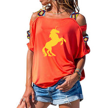 Load image into Gallery viewer, 2019 NEW horse Women tshirt Cotton Casual Funny t shirt Girl Short Sleeve Sexy Hollow Out Shoulder Top Tee
